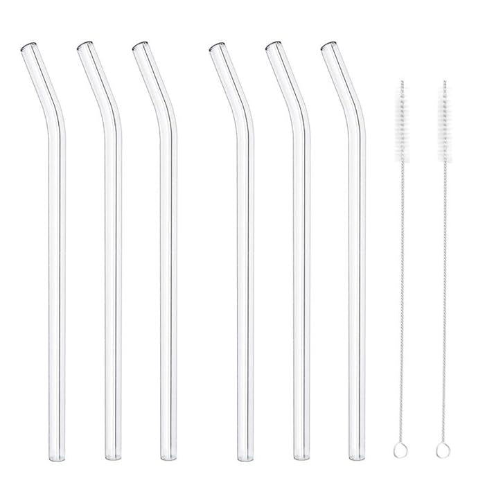 Reusable Eco Friendly Transparent Glass Drinking Straws  ( 8 pieces )